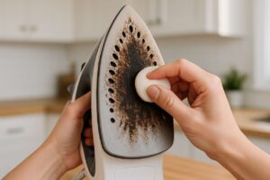 Fer à repasser encrassé : ce dépôt noir part en 2 minutes avec un produit que vous avez déjà